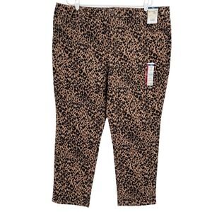 Terra & Sky Womens Core Straight Stretch Brown Leopard Denim Jeans Plus 20WP NWT
